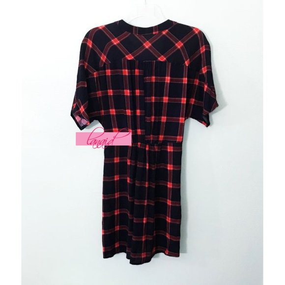 Drop Skye Plaid Tie-Front Dress Red Navy Tartan Button-Up Belt Belted A-Line S - Picture 5 of 9